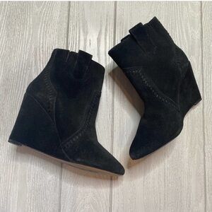 REBECCA MINKOFF BIANCA BLACK SUEDE WEDGE BOOTIES